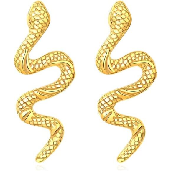 Vivid 18K Gold Plated Snake Dangle Earrings for Women – Stainless Steel - Picture 1 of 8